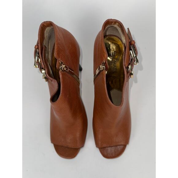 Michael Kors Tan Leather Peep Toe Booties - Picture 5 of 7